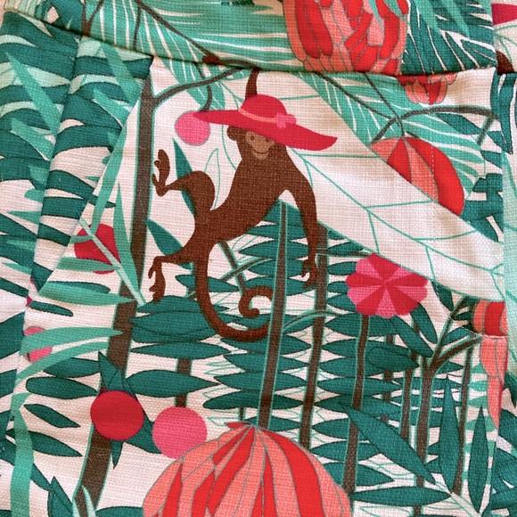 Talbots Summer Shorts Monkey Print Cocktails Hats Jungle Tropical Pink Green - Picture 4 of 7